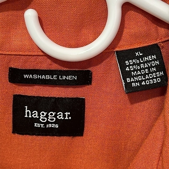 HAGGAR Men’s Short Sleeve Linen Button Shirt - XL - Orange/White - Picture 4 of 4